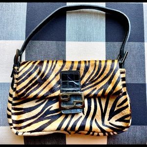 Fun fashion handbag! Animal stripe, calf hair baguette “Fendi” look alike.